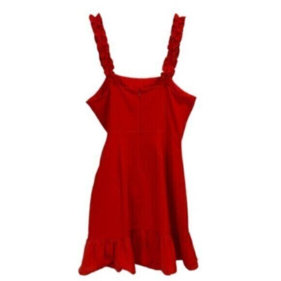 NWT E.SSUE | Women's Red Multi-Tiered Faux Wrap Ruffle Dress Size Small - Picture 3 of 11